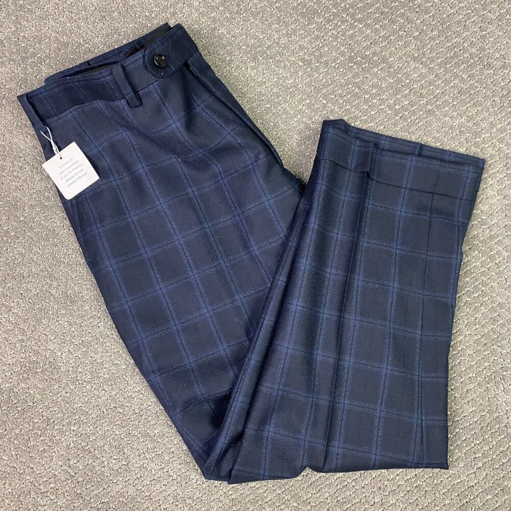 Indochino Plaid Dress Pants Men's 36 x 27.5 Blue Check Windowpane Wool Trousers